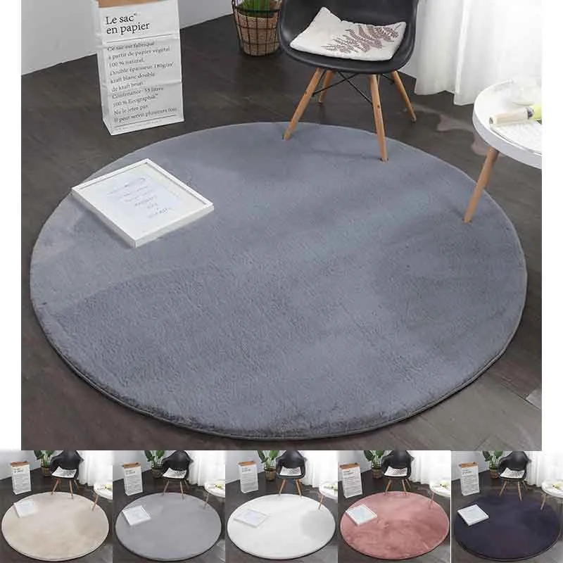 Fellteppich Kunstfell Teppich Rund Imitat Dicht Flauschig Seidiger Glanz Hochflor Grau