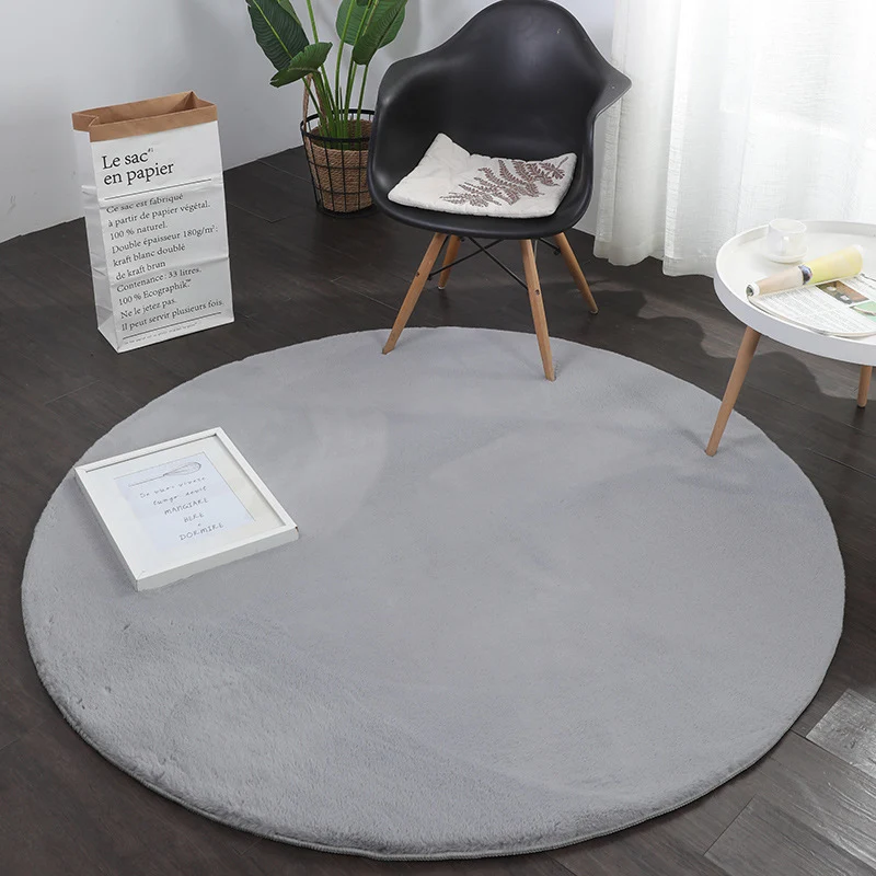 Fellteppich Kunstfell Teppich Rund Imitat Dicht Flauschig Seidiger Glanz Hochflor Grau