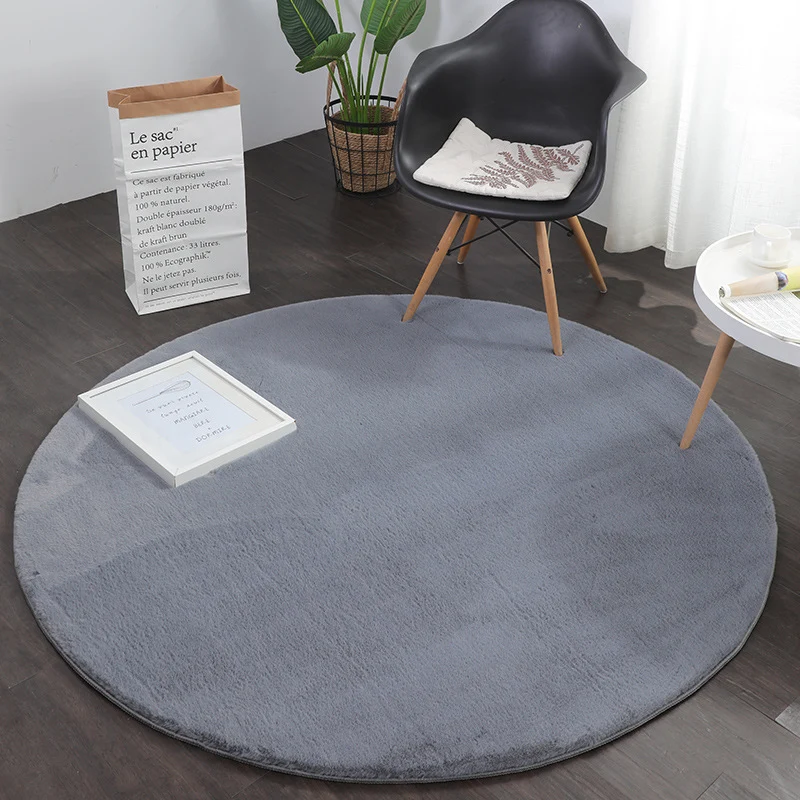 Fellteppich Kunstfell Teppich Rund Imitat Dicht Flauschig Seidiger Glanz Hochflor Grau