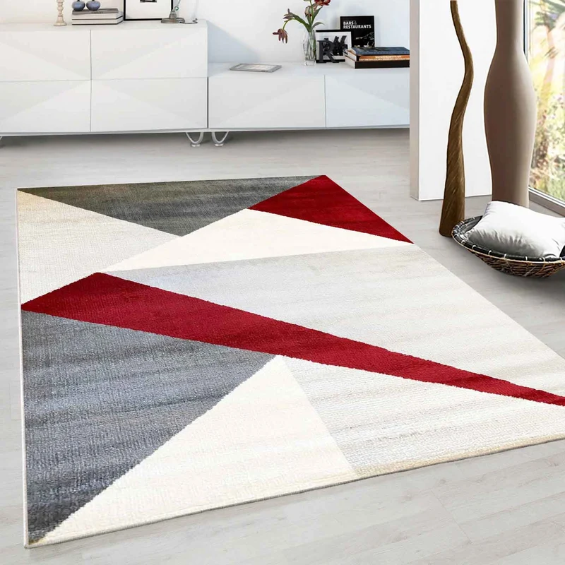 Teppich Wohnzimmer Schlafzimmer Flur Teppich Geometrisches Muster Rot