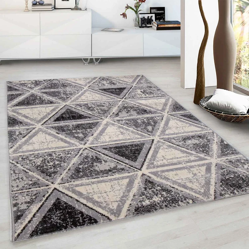 Teppich Wohnzimmer Schlafzimmer Flur Teppich Geometrisches Muster in Grau
