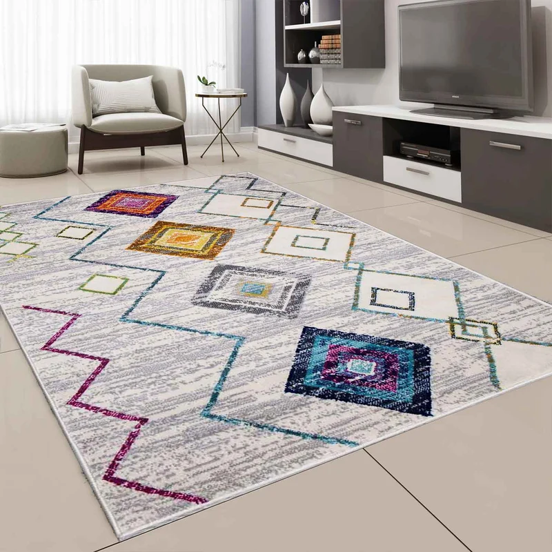 Wohnzimmer Kurzflor Geometrisches Muster Skandi Boho Modern Style