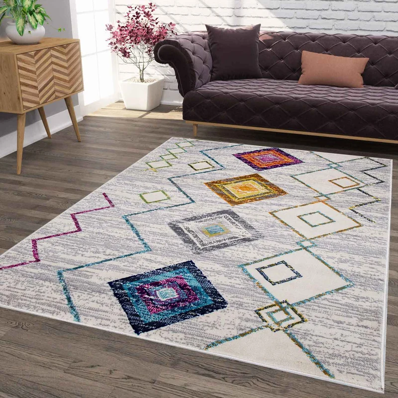 Wohnzimmer Kurzflor Geometrisches Muster Skandi Boho Modern Style