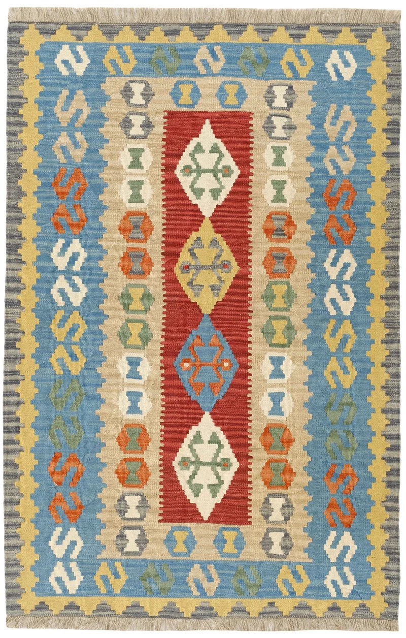 MY-RUG Teppich "Kelim" Rauten-& Diamantmuster, Handgewebt