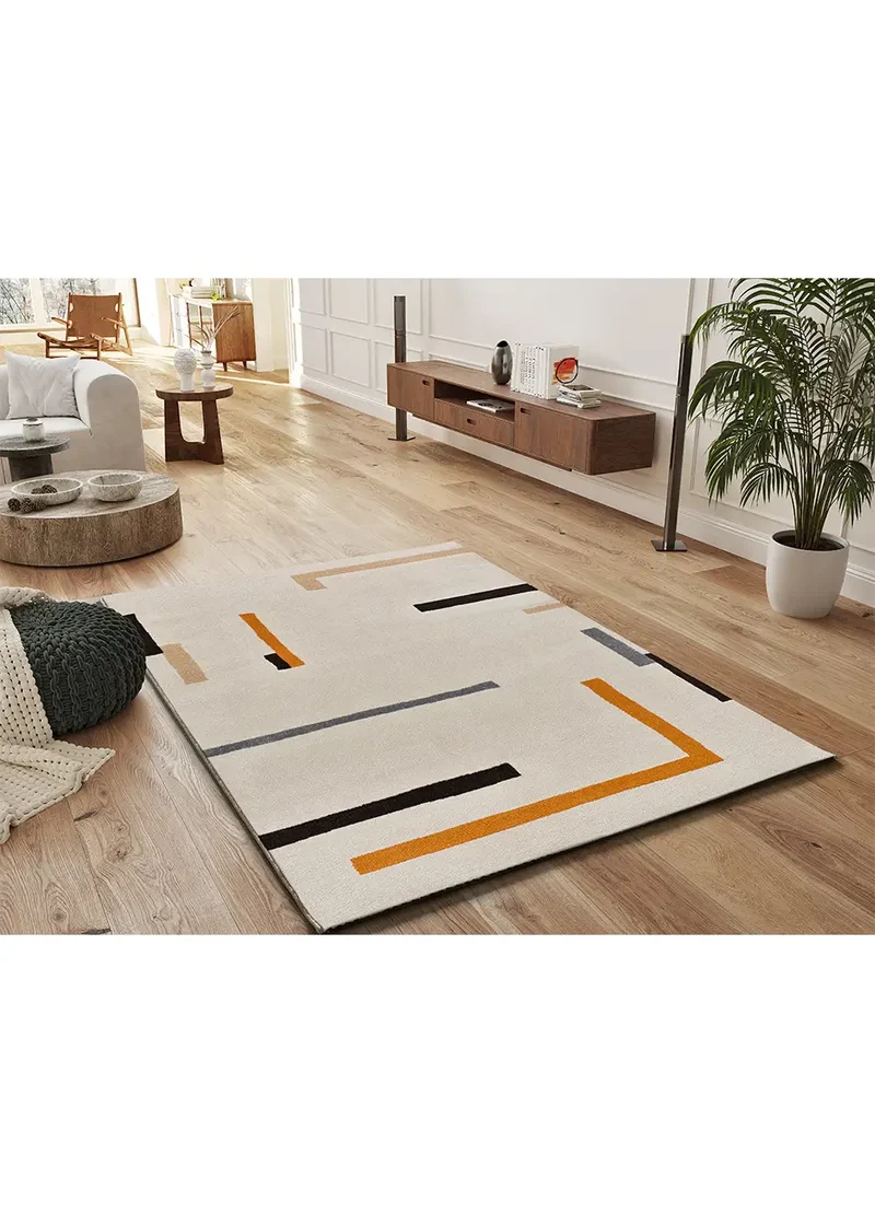 Alfombra geométrica Lessia Linea Naranja y Negro
