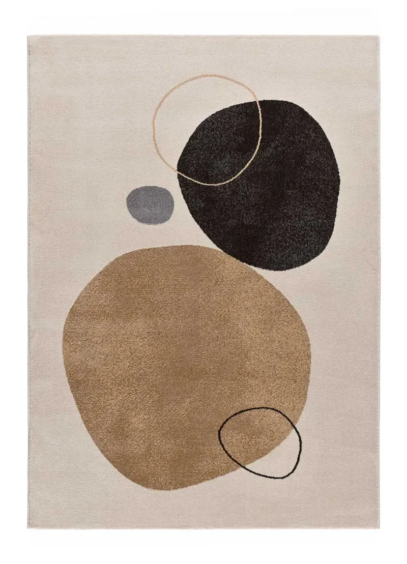 Alfombra abstracta círculos Lessia Peblinne Beige y Negro
