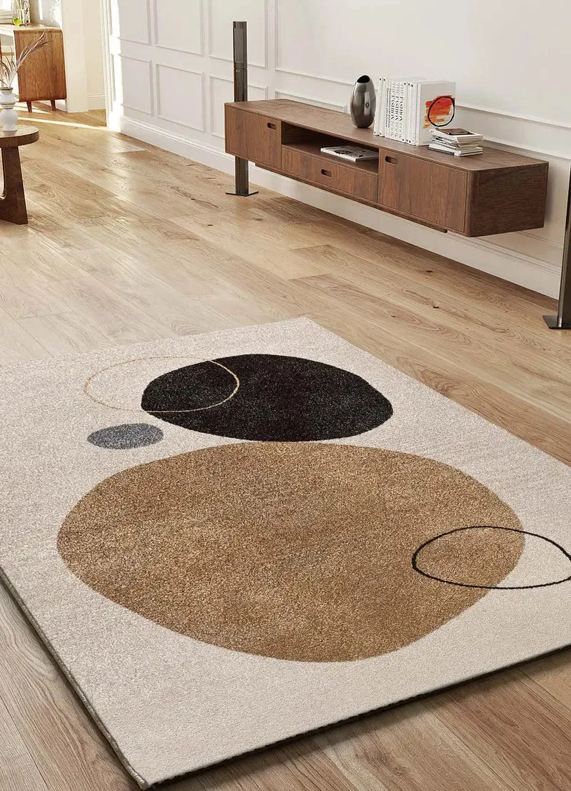 Alfombra abstracta círculos Lessia Peblinne Beige y Negro