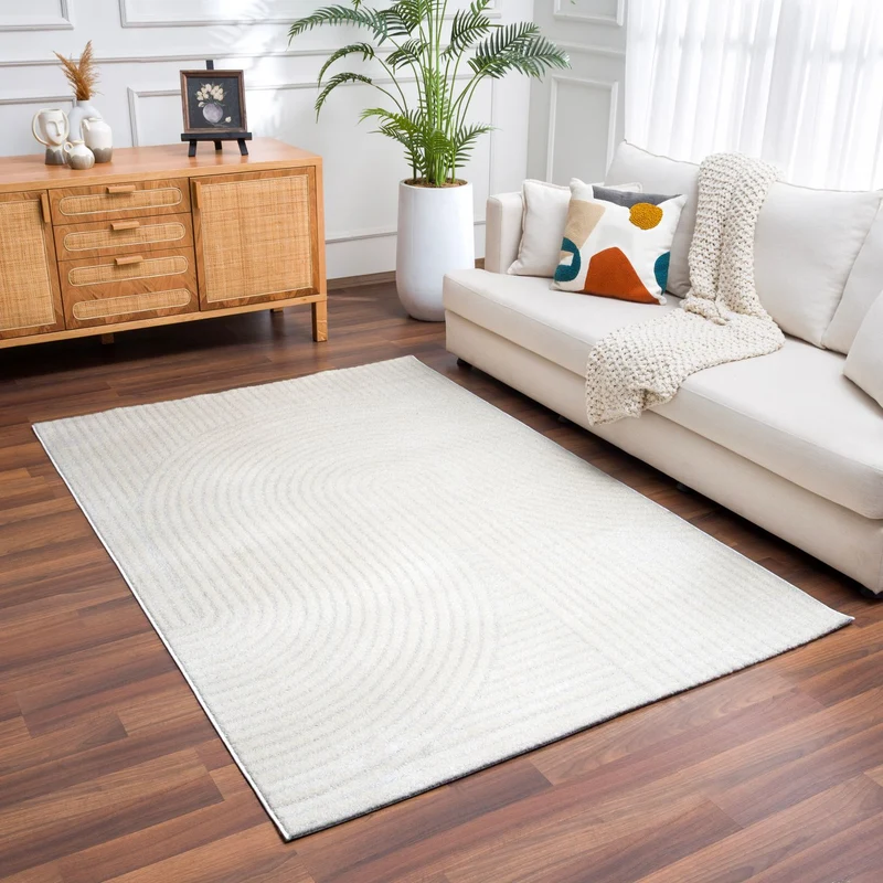 Kurzflor Teppich Wohnzimmer – Moderner Design Teppich mit Struktur, weich, pflegeleicht, in Creme, Beige & Taupe