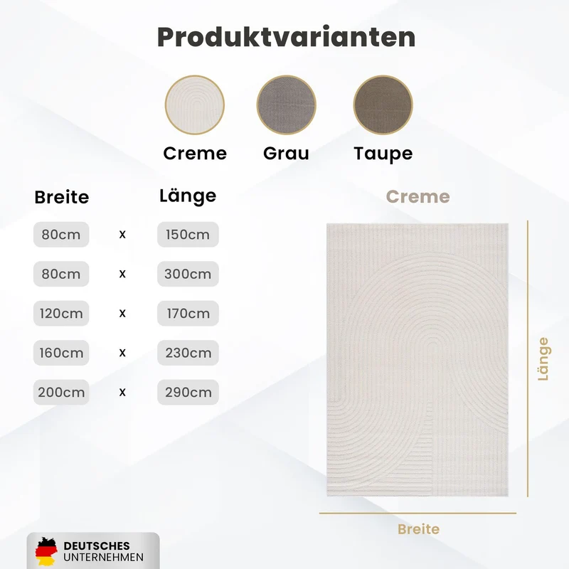 Kurzflor Teppich Wohnzimmer – Moderner Design Teppich mit Struktur, weich, pflegeleicht, in Creme, Beige & Taupe