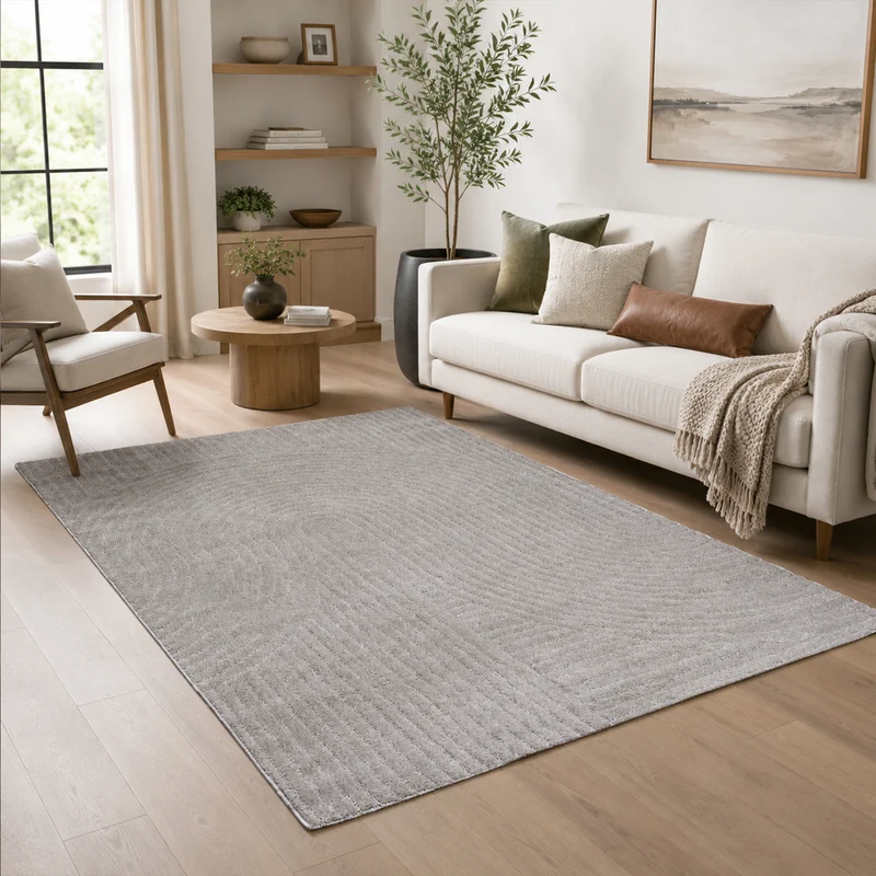 Kurzflor Teppich Wohnzimmer – Moderner Design Teppich mit Struktur, weich, pflegeleicht, in Creme, Beige & Taupe