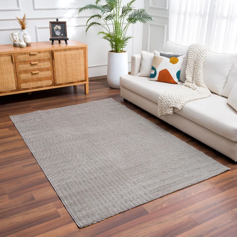 Kurzflor Teppich Wohnzimmer – Moderner Design Teppich mit Struktur, weich, pflegeleicht, in Creme, Beige & Taupe