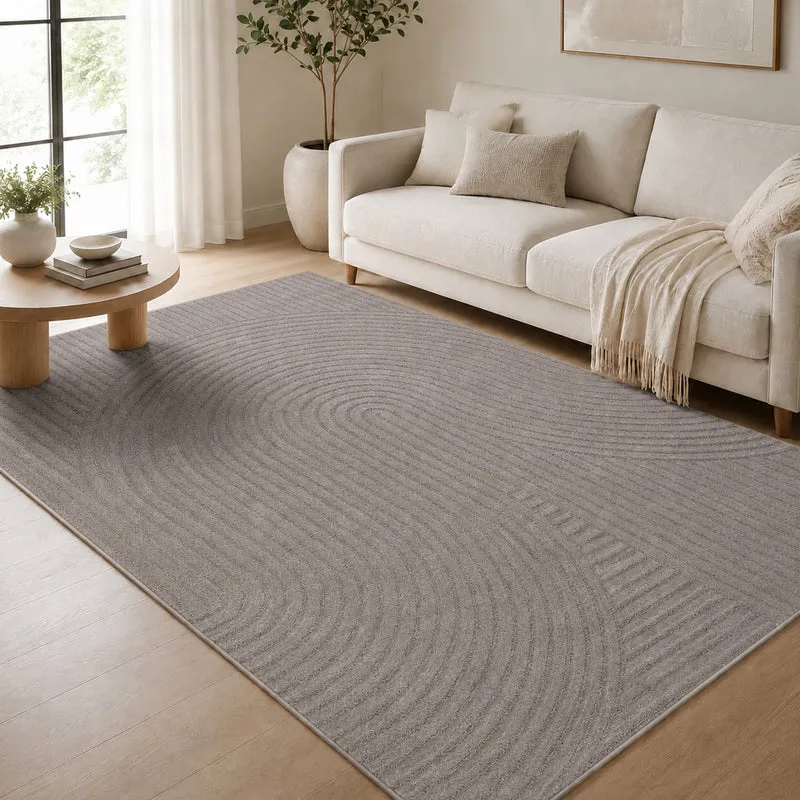 Kurzflor Teppich Wohnzimmer – Moderner Design Teppich mit Struktur, weich, pflegeleicht, in Creme, Beige & Taupe