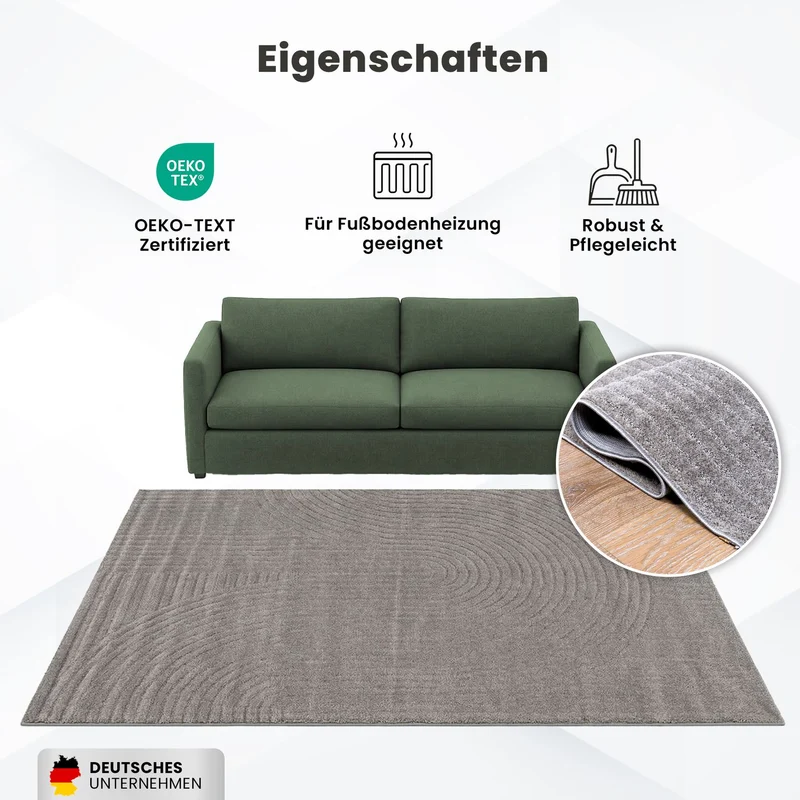 Kurzflor Teppich Wohnzimmer – Moderner Design Teppich mit Struktur, weich, pflegeleicht, in Creme, Beige & Taupe