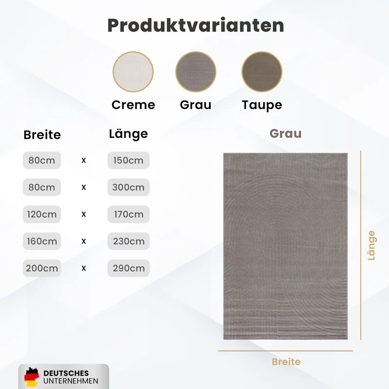 Kurzflor Teppich Wohnzimmer – Moderner Design Teppich mit Struktur, weich, pflegeleicht, in Creme, Beige & Taupe