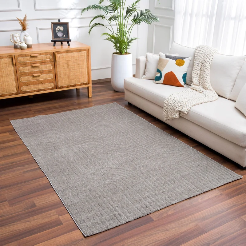 Kurzflor Teppich Wohnzimmer – Moderner Design Teppich mit Struktur, weich, pflegeleicht, in Creme, Beige & Taupe