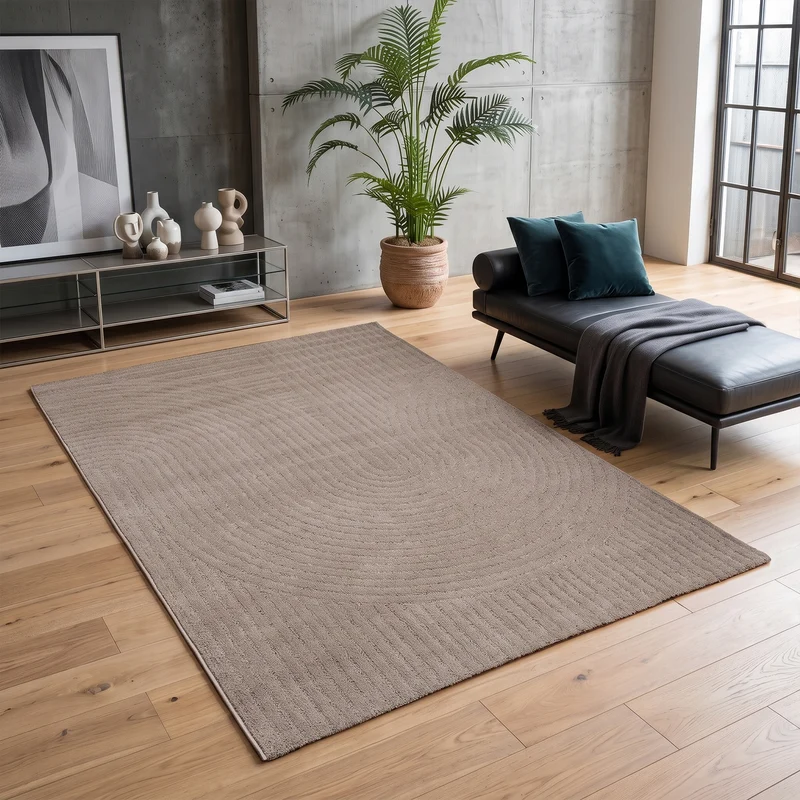 Kurzflor Teppich Wohnzimmer – Moderner Design Teppich mit Struktur, weich, pflegeleicht, in Creme, Beige & Taupe