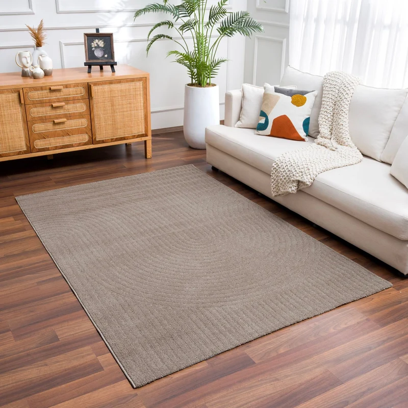 Kurzflor Teppich Wohnzimmer – Moderner Design Teppich mit Struktur, weich, pflegeleicht, in Creme, Beige & Taupe