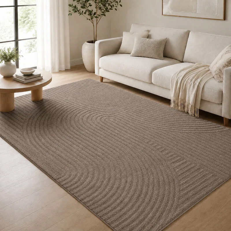 Kurzflor Teppich Wohnzimmer – Moderner Design Teppich mit Struktur, weich, pflegeleicht, in Creme, Beige & Taupe