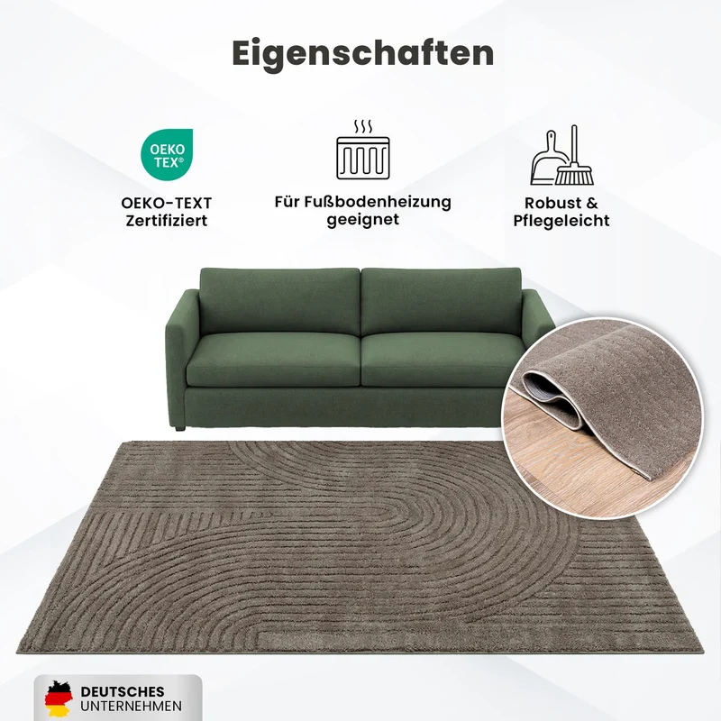 Kurzflor Teppich Wohnzimmer – Moderner Design Teppich mit Struktur, weich, pflegeleicht, in Creme, Beige & Taupe