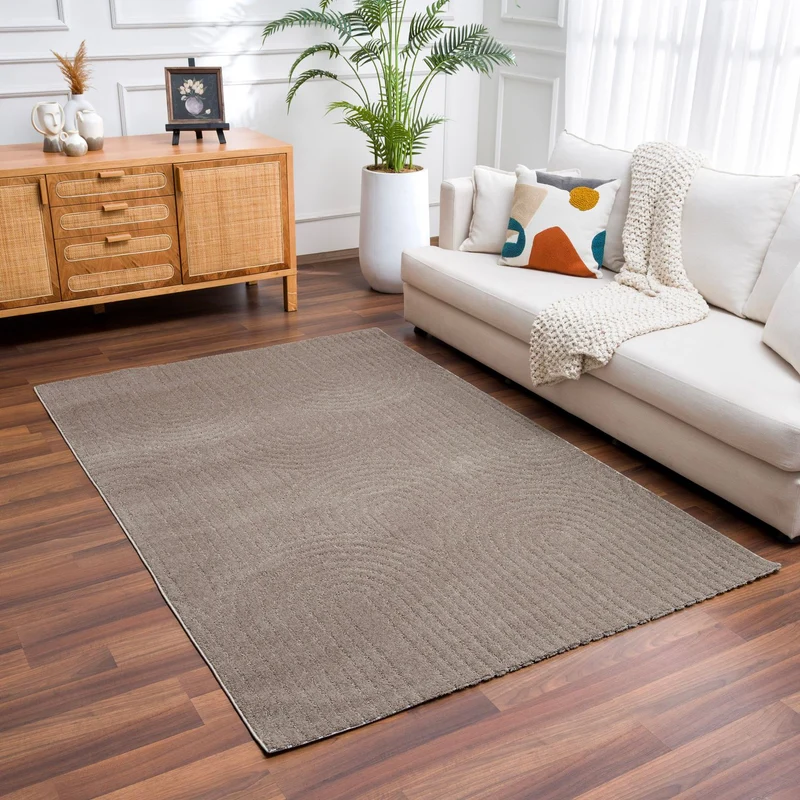Kurzflor Teppich Wohnzimmer – Moderner Design Teppich mit Struktur, weich, pflegeleicht, in Creme, Beige & Taupe
