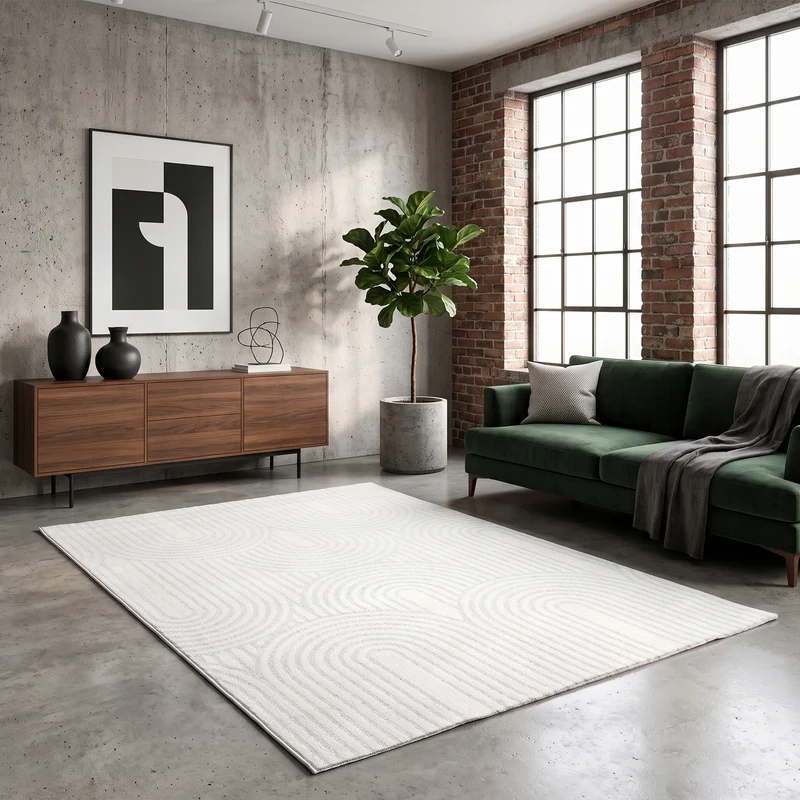 Kurzflor Teppich Wohnzimmer – Moderner Design Teppich mit Struktur, weich, pflegeleicht, in Creme, Beige & Taupe