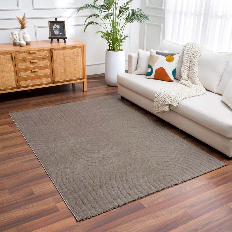 Kurzflor Teppich Wohnzimmer – Moderner Design Teppich mit Struktur, weich, pflegeleicht, in Creme, Beige & Taupe