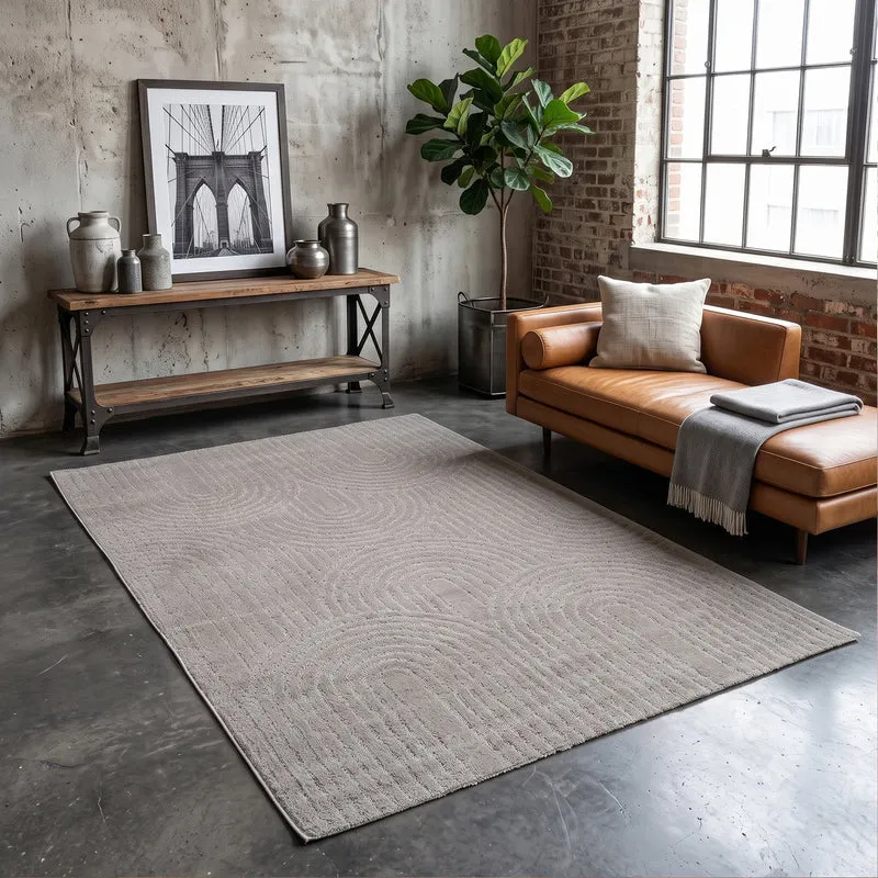 Kurzflor Teppich Wohnzimmer – Moderner Design Teppich mit Struktur, weich, pflegeleicht, in Creme, Beige & Taupe