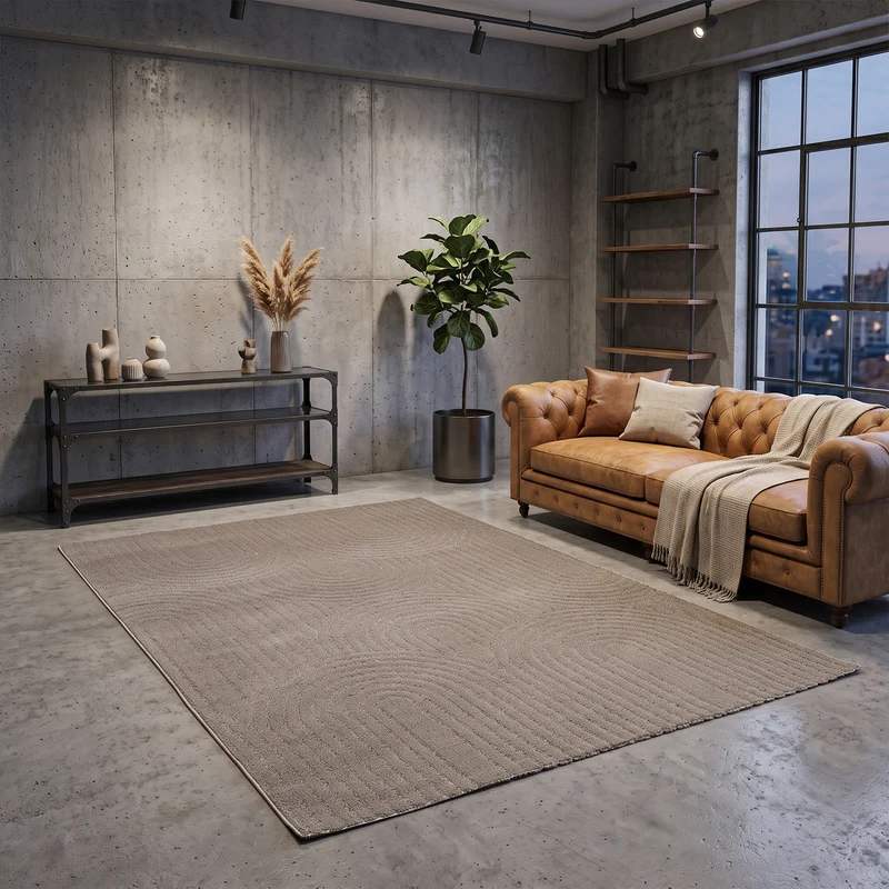 Kurzflor Teppich Wohnzimmer – Moderner Design Teppich mit Struktur, weich, pflegeleicht, in Creme, Beige & Taupe