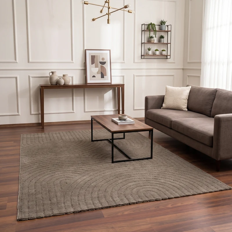 Kurzflor Teppich Wohnzimmer – Moderner Design Teppich mit Struktur, weich, pflegeleicht, in Creme, Beige & Taupe