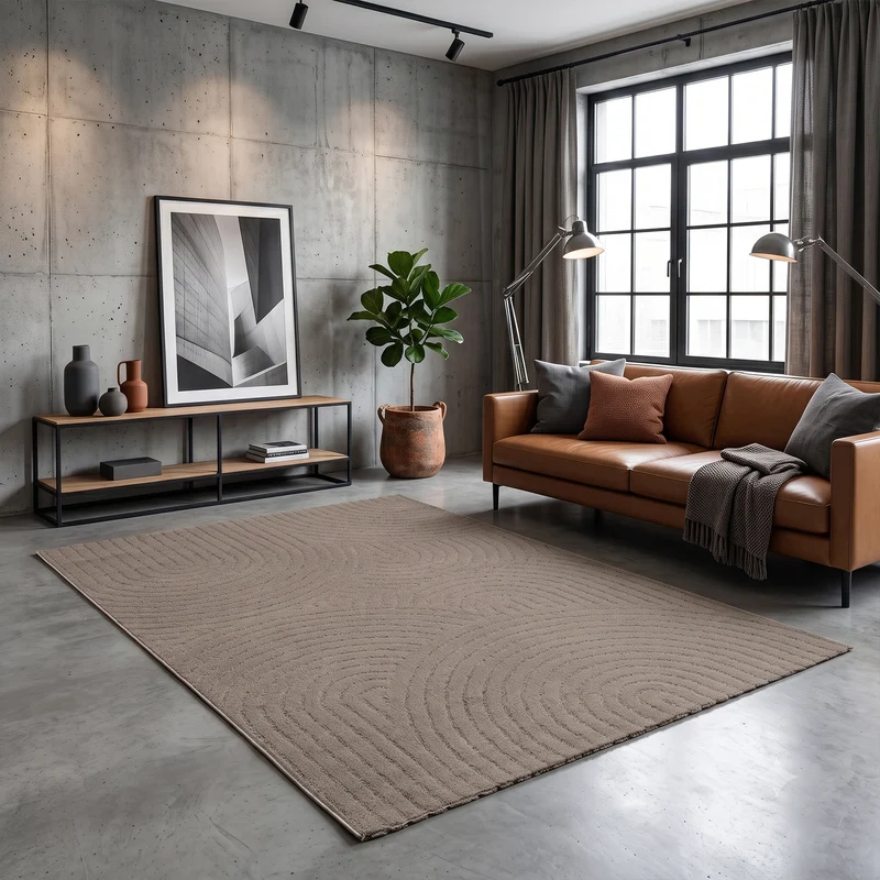 Kurzflor Teppich Wohnzimmer – Moderner Design Teppich mit Struktur, weich, pflegeleicht, in Creme, Beige & Taupe