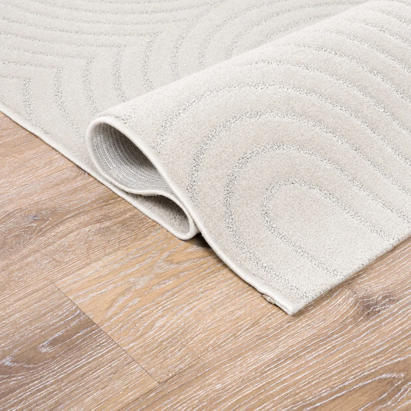 Kurzflor Teppich Wohnzimmer – Moderner Design Teppich mit Struktur, weich, pflegeleicht, in Creme, Beige & Taupe