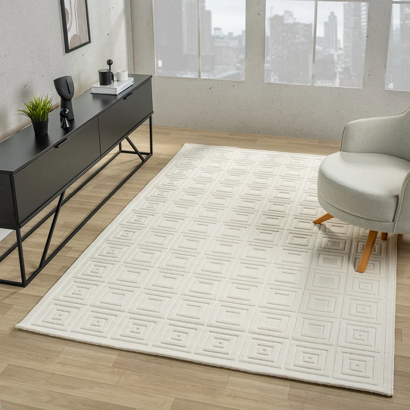 Moderner Kurzflor Teppich Wohnzimmer Schlafzimmer Skandinavisch In&Outdoor geeignet