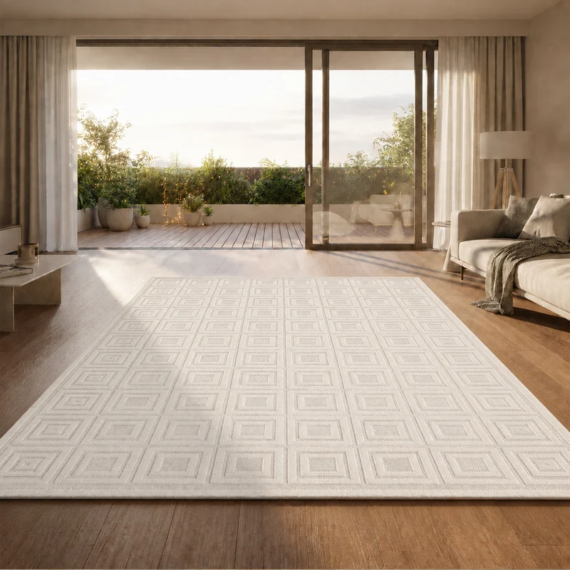 Moderner Kurzflor Teppich Wohnzimmer Schlafzimmer Skandinavisch In&Outdoor geeignet