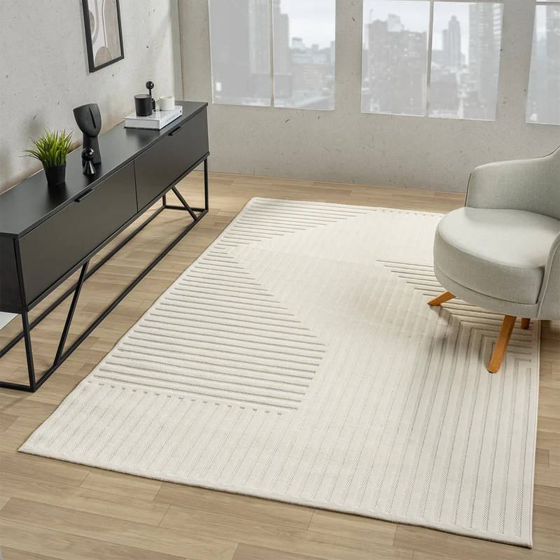 Moderner Kurzflor Teppich Wohnzimmer Schlafzimmer Skandinavisch In&Outdoor geeignet