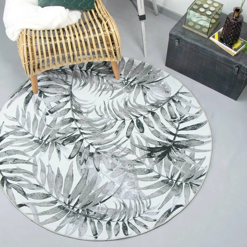 Boho Teppich Rund - Palmier Blätter Grau