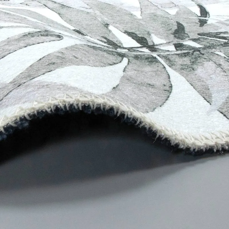 Boho Teppich Rund - Palmier Blätter Grau