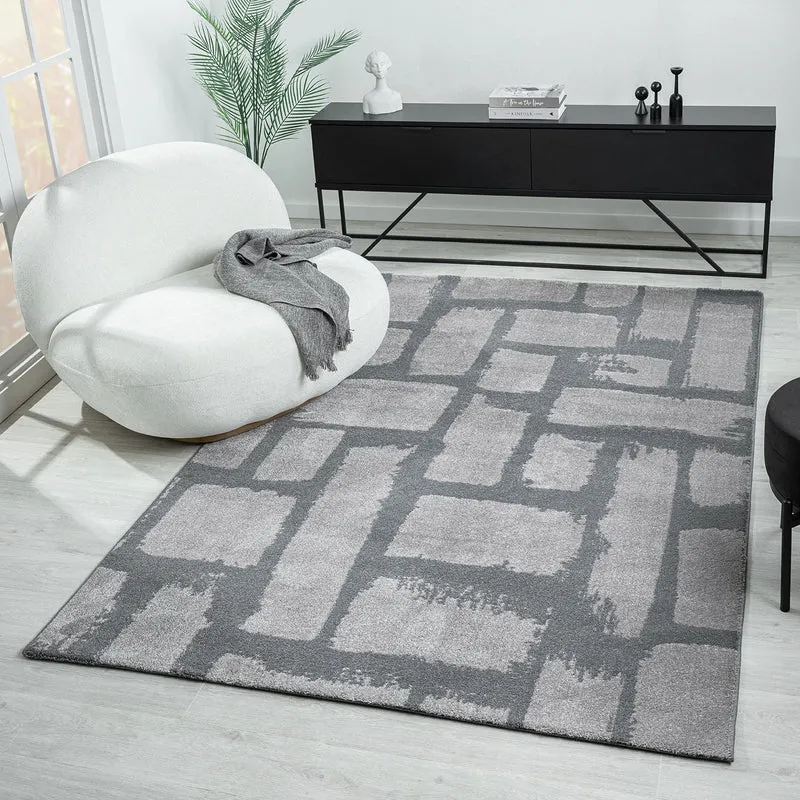Teppich Kurzflor Wohnzimmer Schlafzimmer Hochwertig Steinmuster Grau Anthrazit