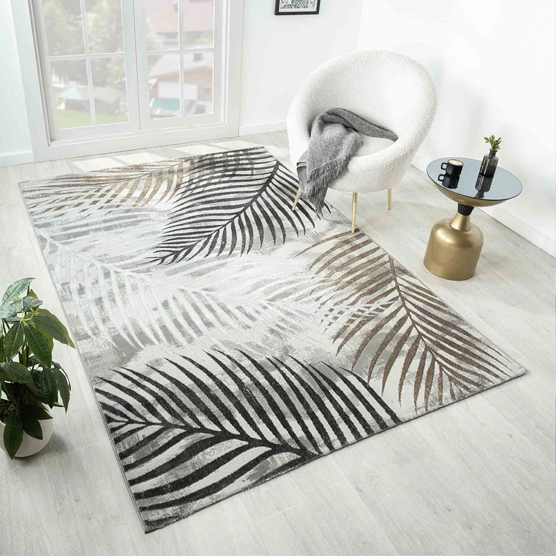 Teppich Wohnzimmer Schlafzimmer Kurzflor Palmen Muster modern glitzer Blumen Lurex