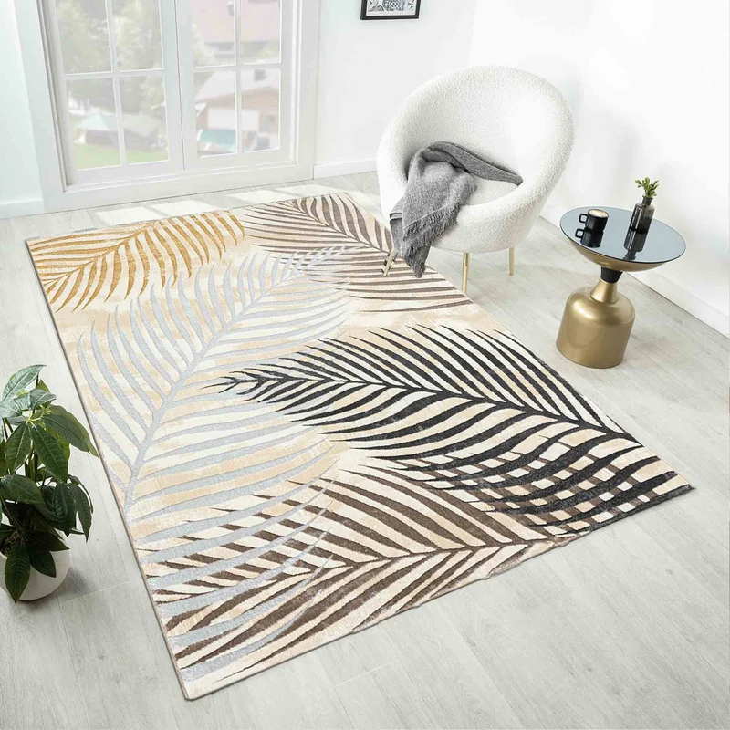 Teppich Wohnzimmer Schlafzimmer Kurzflor Palmen Muster modern glitzer Blumen Lurex