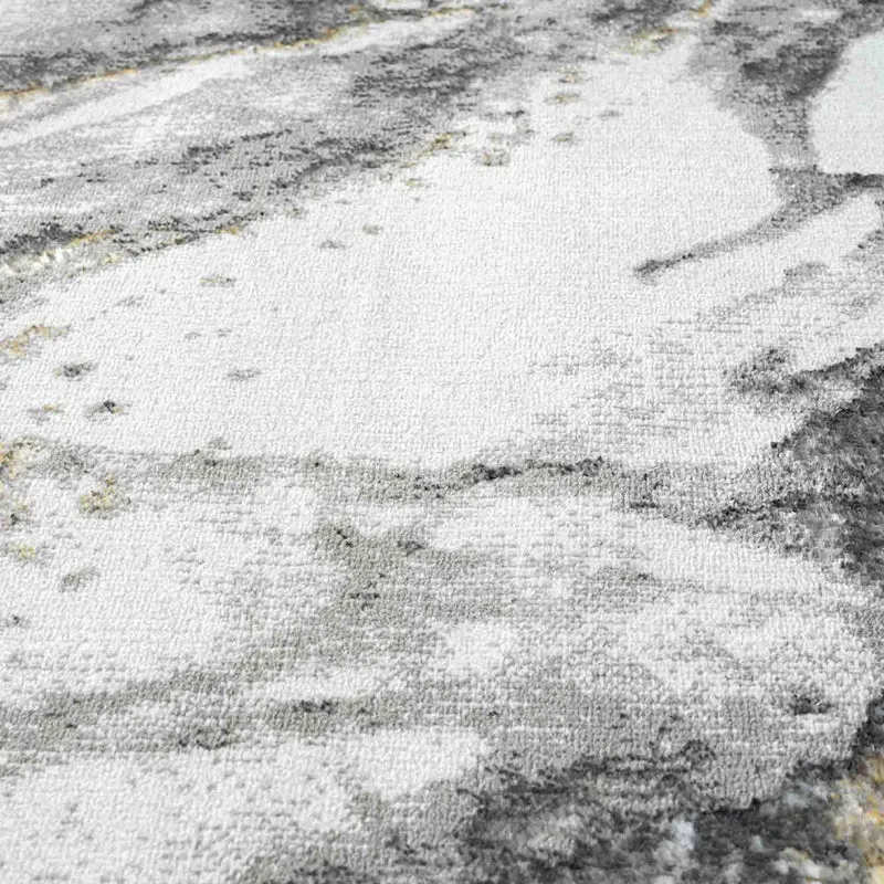 Moderner Teppich mit Marmor-Optik in Grau und Gold Tönen Wohnzimmer