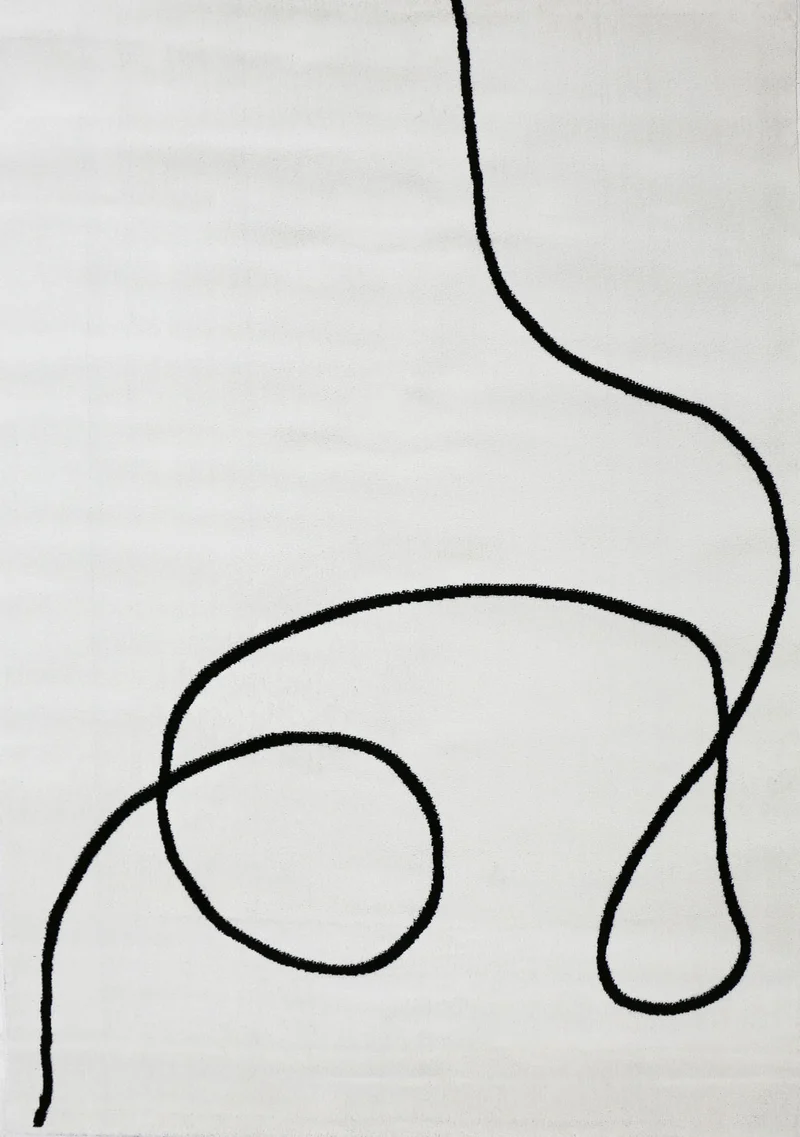 Moderner One-Line Wohnzimmer Teppich in Creme/Schwarz Kunstdesign Kurzflor