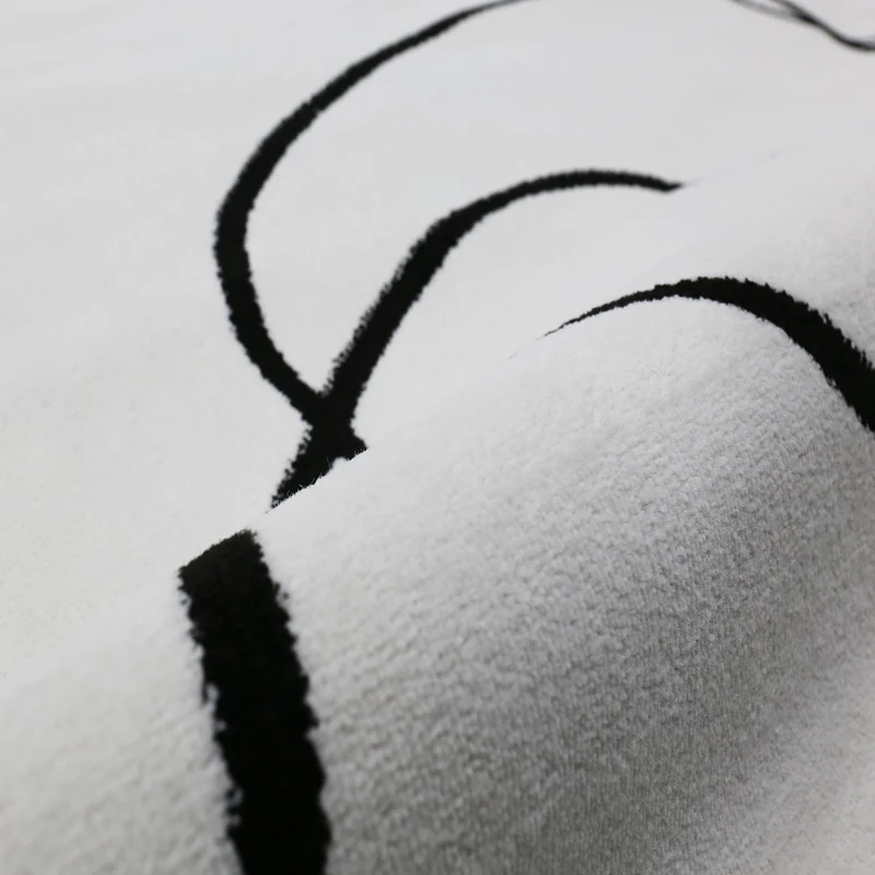 Moderner One-Line Wohnzimmer Teppich in Creme/Schwarz Kunstdesign Kurzflor