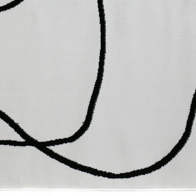 Moderner One-Line Wohnzimmer Teppich in Creme/Schwarz Kunstdesign Kurzflor