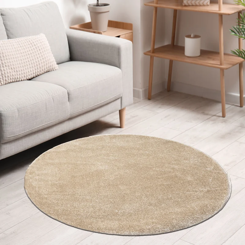 Teppich rund Wohnzimmer Kurzflor Einfarbig für Schlafzimmer kinderzimmer weich Rund