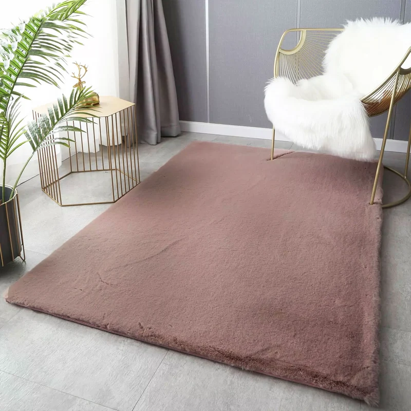 Fellteppich Kunstfell Teppich in Alt Rose Extrem Flauschig Seidiger Glanz