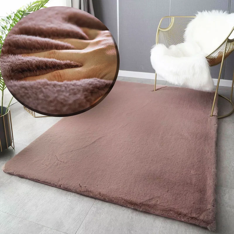 Fellteppich Kunstfell Teppich in Alt Rose Extrem Flauschig Seidiger Glanz