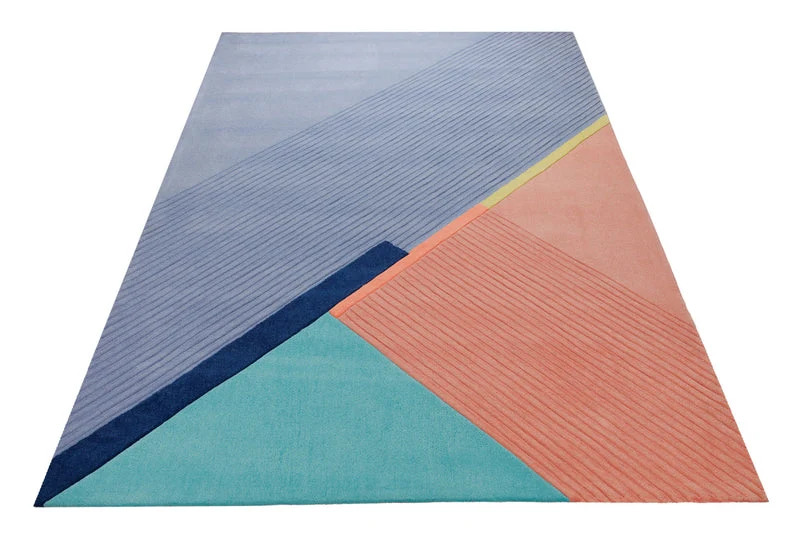 Diagonale in Blau und Koralle - Handtuft 160 x 230 cm