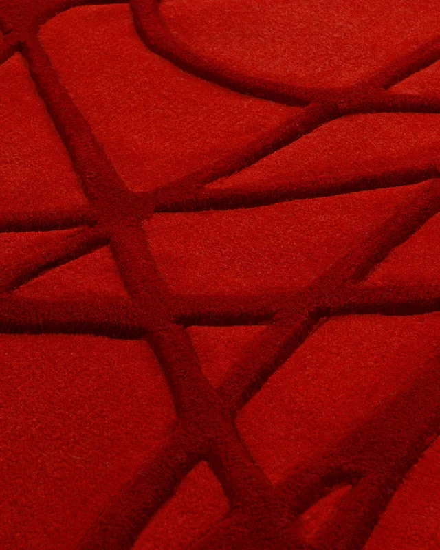 Rot auf Rot - Handtuft Wolle 160 x 230 cm