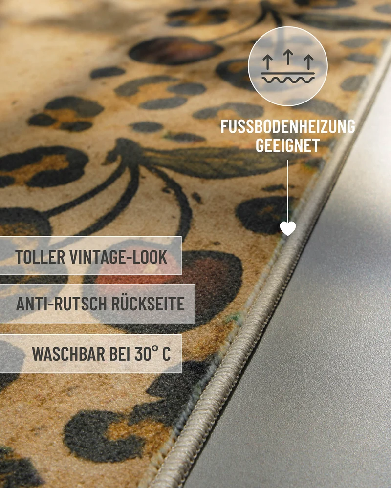 Badteppich Sand Gelb mit Vintage Animal Print "Catwalk" WECONhome
