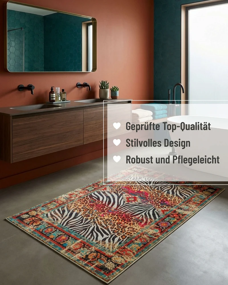 Vintage Badteppich Multi "Boho Safari" mit Animal Print WECONhome